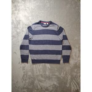 Izod Sweater Men's L Blue Gray Striped Rugby Blokecore Ladcore Sporty Preppy